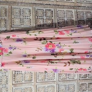 Spring Floral Pleated Maxi Skirt - Pink and Purple Romantic Flowy